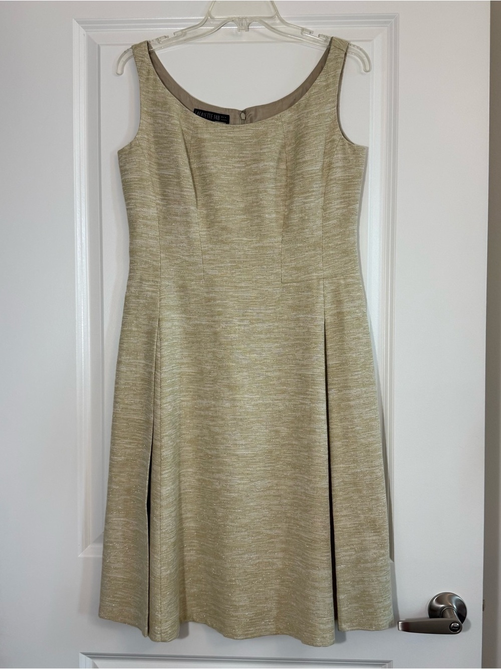 Lafayette 148 New York Gold Metallic Tweed Sleeveless Sheath Dress Size 6